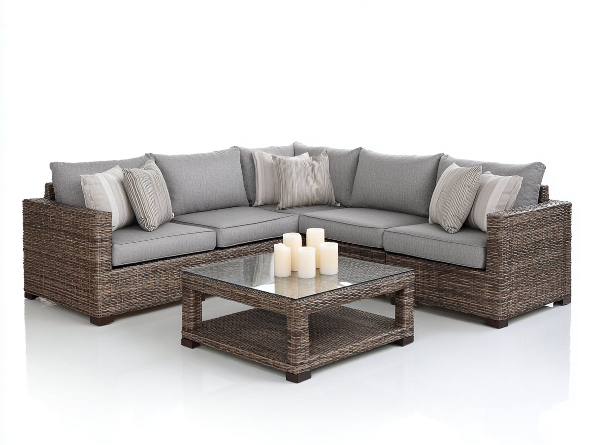 Divani da esterno - Polyrattan-Tessuto - 238x238x76 cm - Marrone-Grigio chiaro - Stile moderno