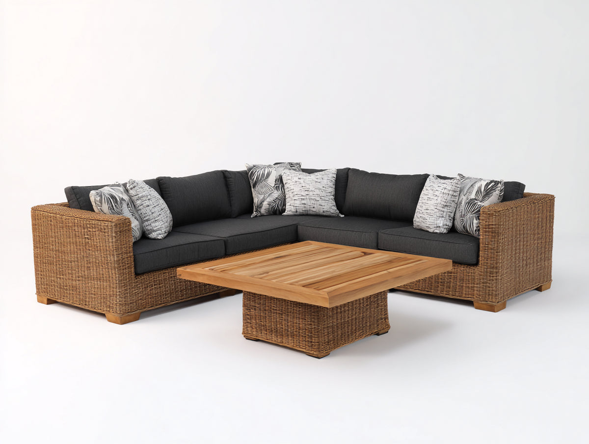 Divani da esterno - Polyrattan-Tessuto - 250x250x78 cm - Marrone miele-Antracite - Stile contemporaneo