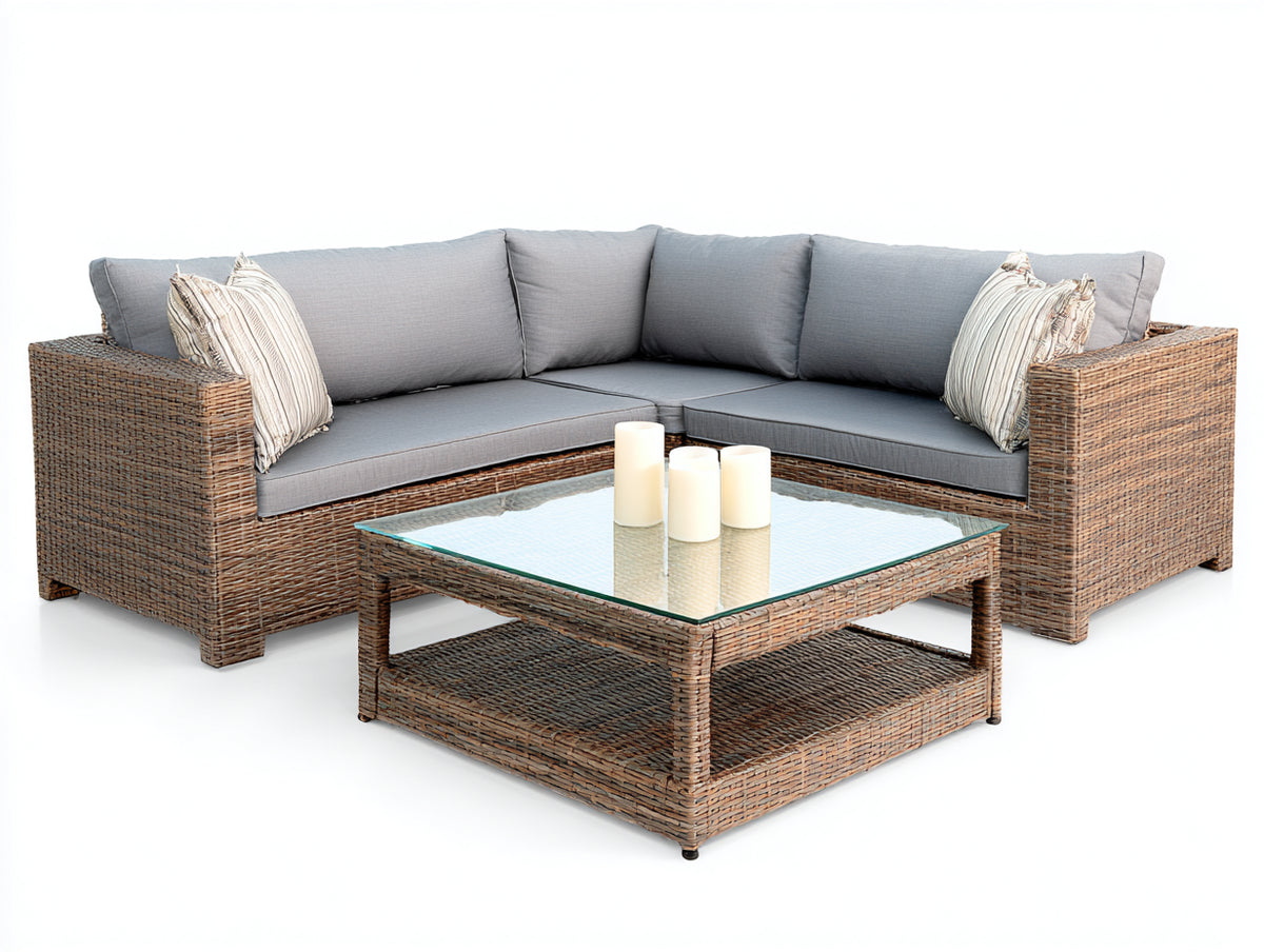 Divani da esterno - Polyrattan-Tessuto - 208x208x75 cm - Marrone-Grigio azzurro - Stile moderno