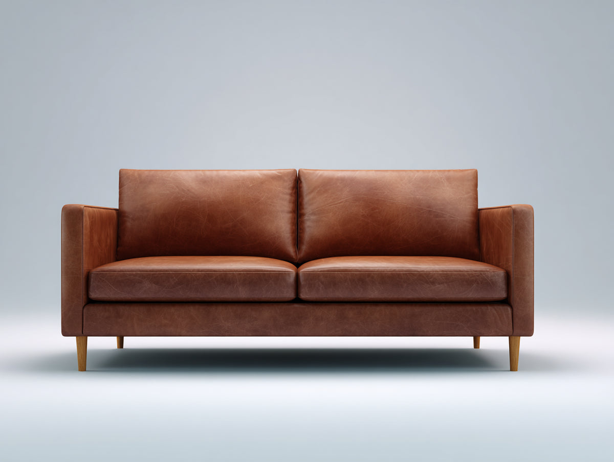 Divano a due posti - Similpelle-Legno - 180x88x82 cm - Marrone cognac - Stile moderno