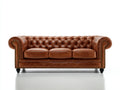 Divani a 3 posti - Similpelle-Legno-Metallo - 229x97x78 cm - Marrone cognac - Stile Chesterfield classico