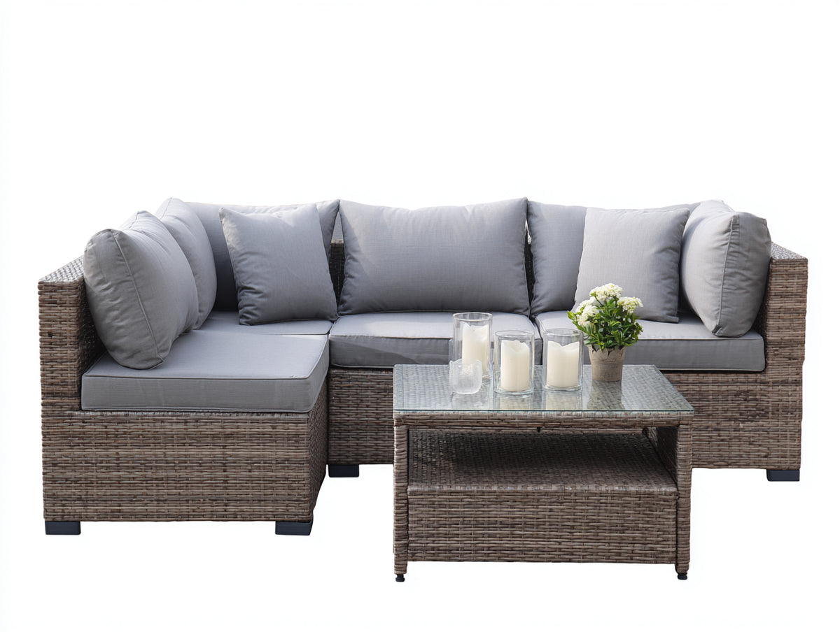 Divani da esterno - Polyrattan-Tessuto - 224x154x76 cm - Marrone chiaro-Grigio - Stile moderno