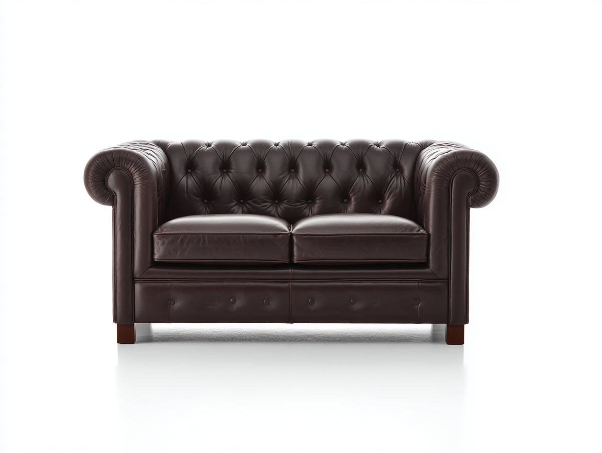 Divano a due posti - Similpelle-Legno - 165x88x77 cm - Marrone scuro - Stile Chesterfield