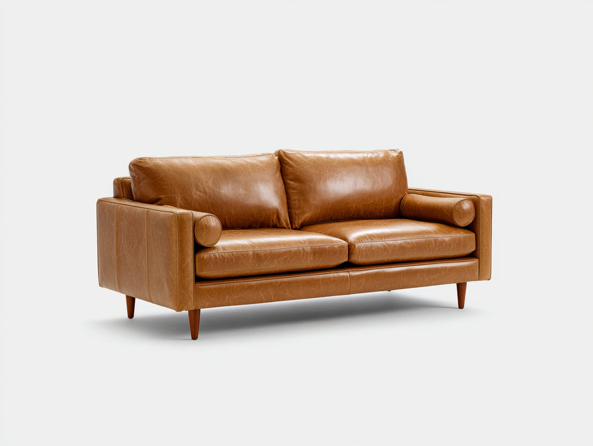 Divano a due posti - Similpelle-Legno - 180x88x82 cm - Cognac - Stile moderno
