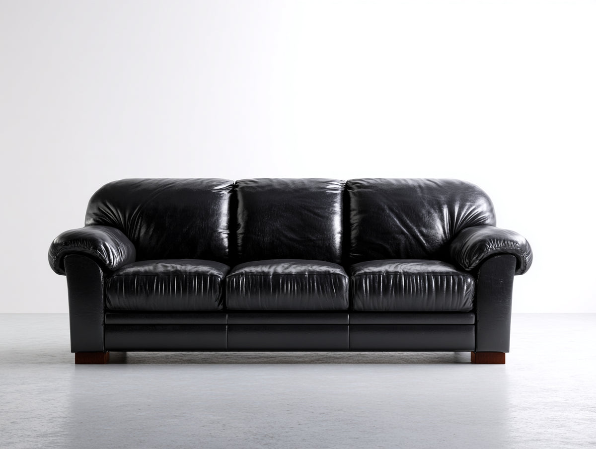 Divani a 3 posti - Similpelle-Legno - 220x95x89 cm - Nero - Stile classico