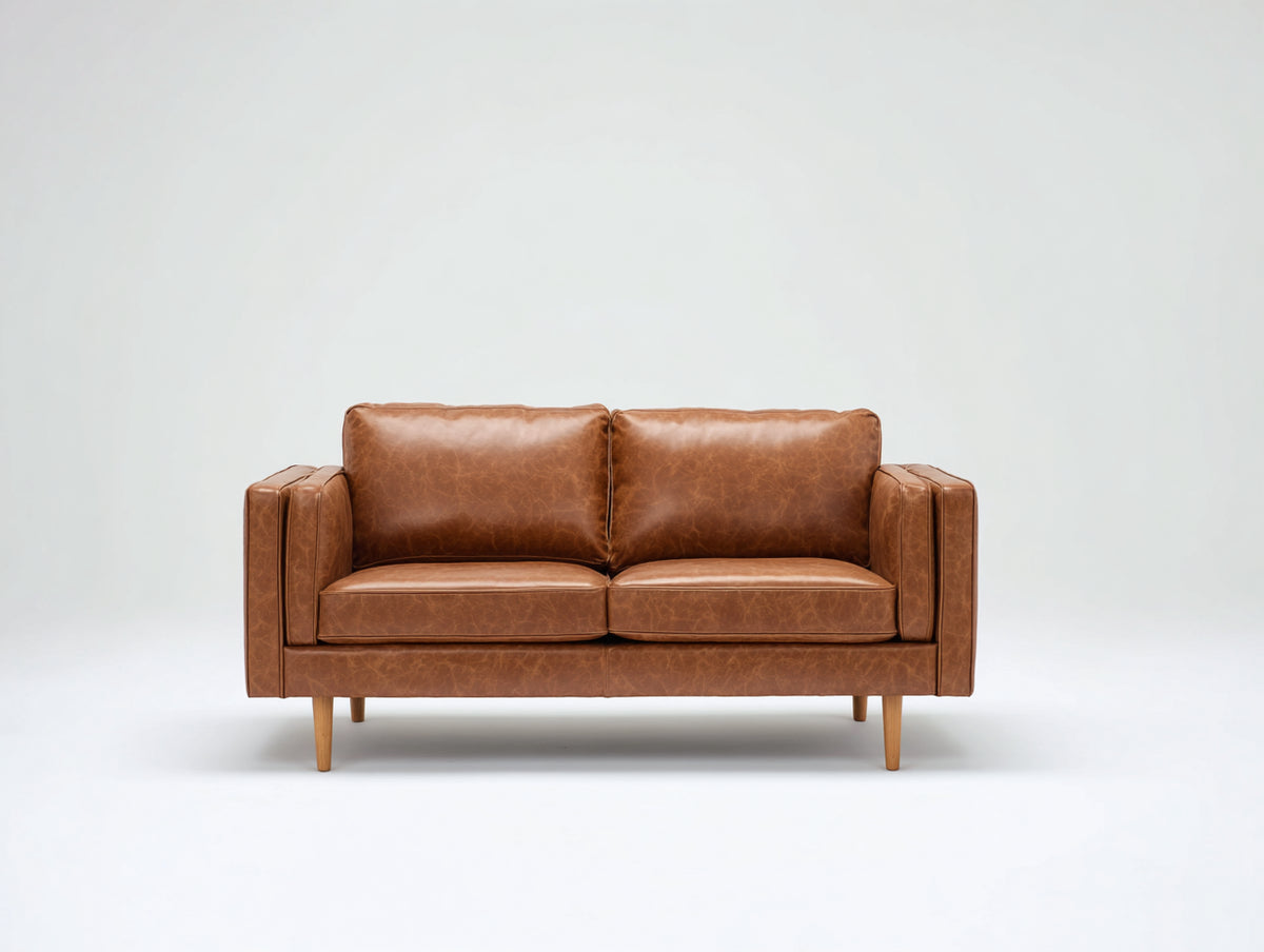Divano a due posti - Similpelle-Legno - 172x85x80 cm - Cognac - Stile Mid-Century moderno