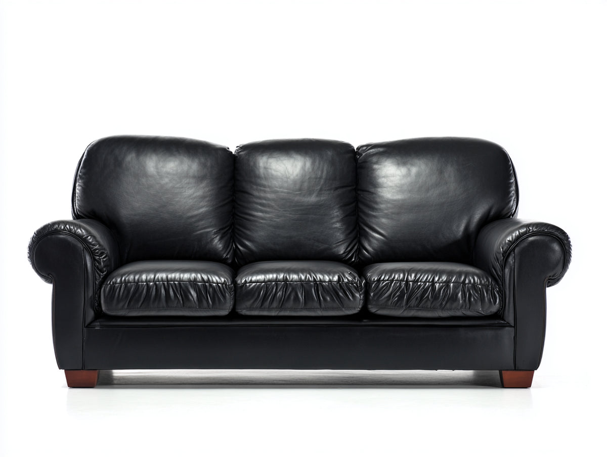 Divani a 3 posti - Similpelle-Legno - 212x93x90 cm - Nero - Stile classico