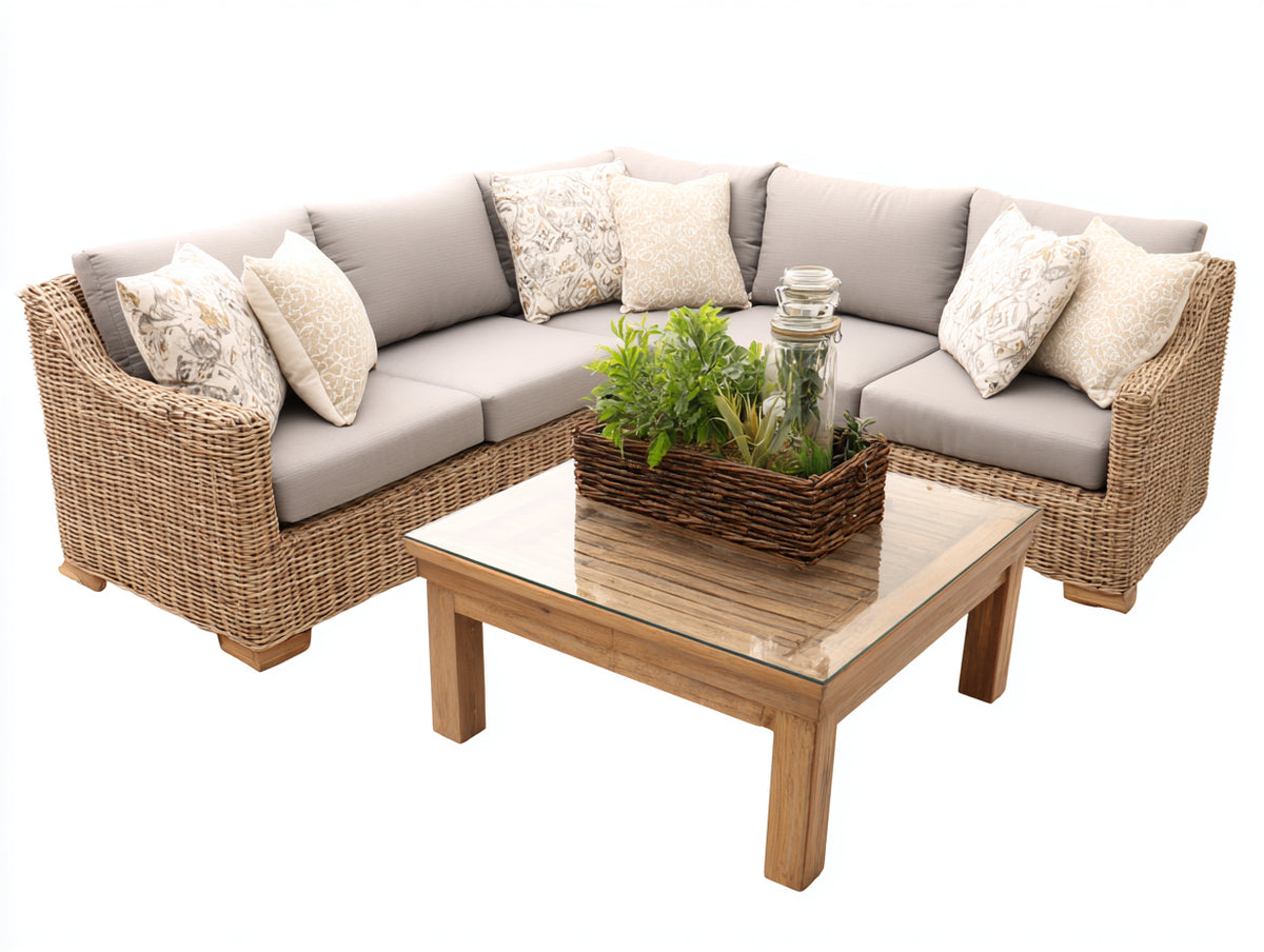 Divani da esterno - Polyrattan-Tessuto - 242x242x78 cm - Beige-Greige - Stile contemporaneo