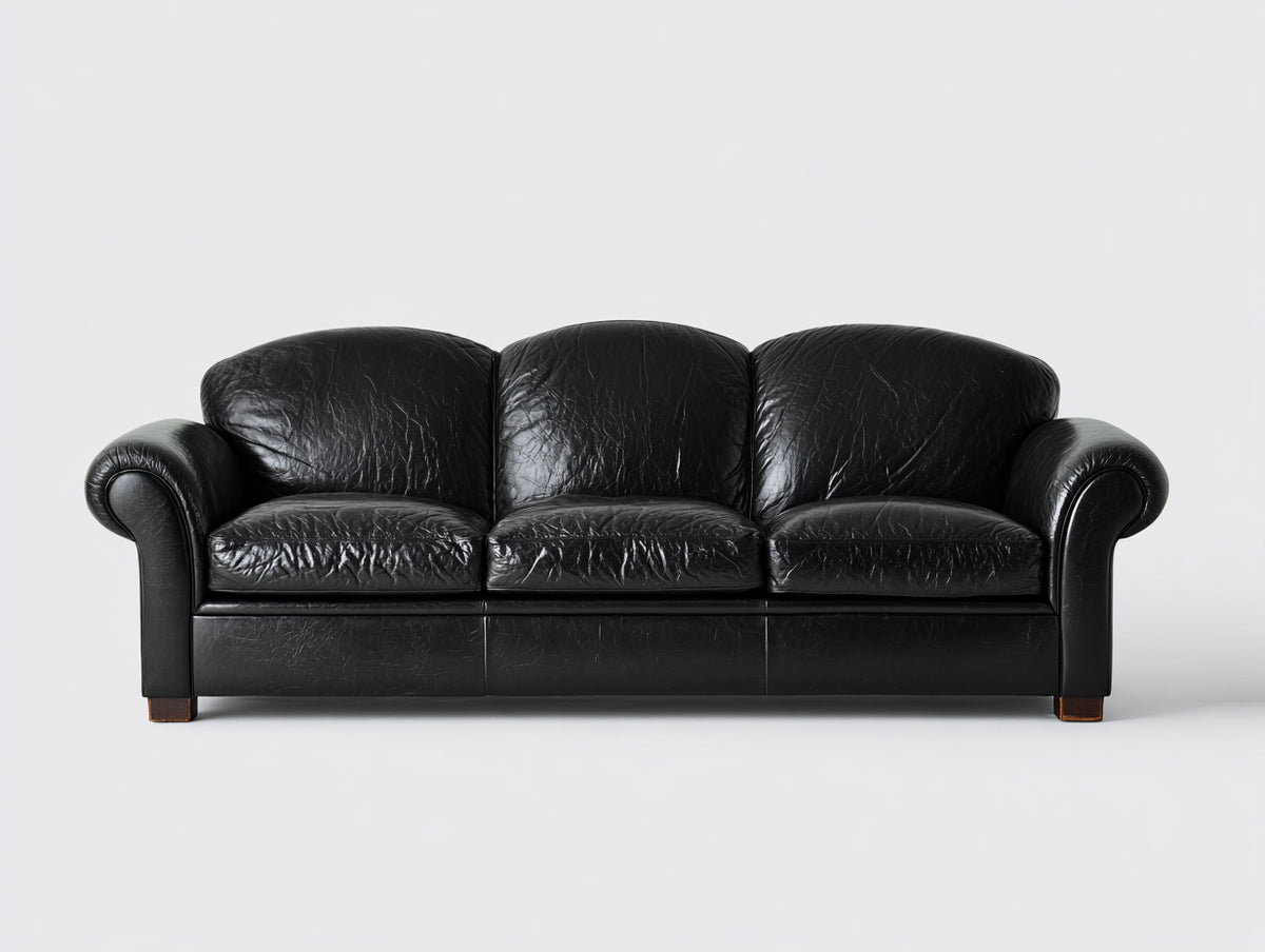 Divani a 3 posti - Similpelle-Legno - 218x94x88 cm - Nero - Stile classico