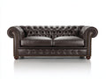 Divano a due posti - Similpelle-Legno-Metallo - 182x91x78 cm - Marrone scuro - Stile Chesterfield