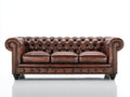Divani a 3 posti - Similpelle-Legno-Metallo - 232x99x81 cm - Marrone - Stile Chesterfield classico