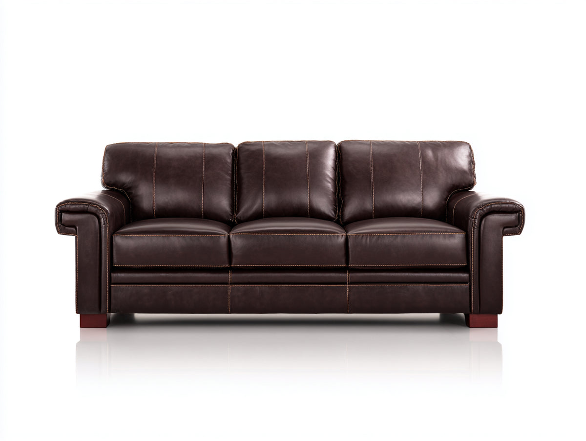 Divani a 3 posti - Similpelle-Legno - 210x92x88 cm - Marrone scuro - Stile classico contemporaneo