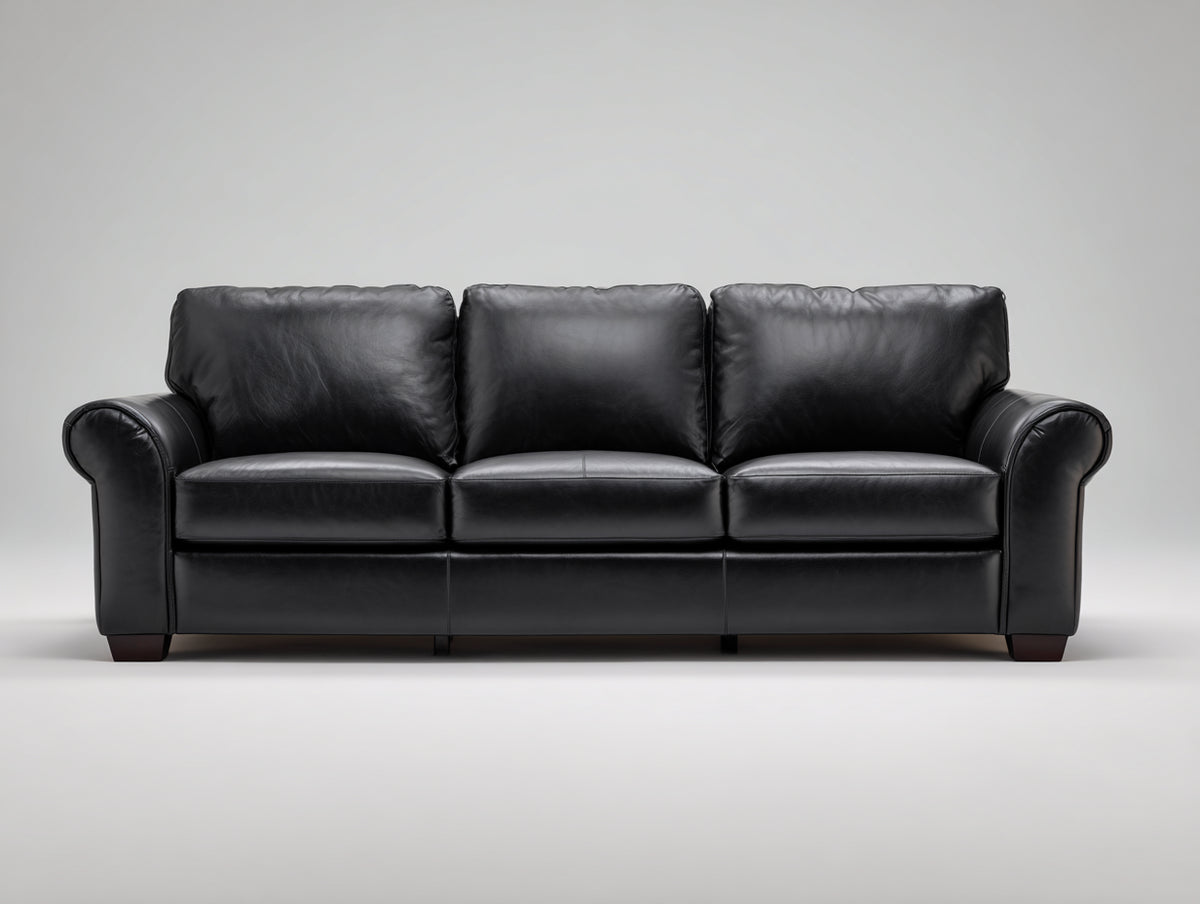 Divani a 3 posti - Similpelle-Legno - 215x92x86 cm - Nero - Stile classico