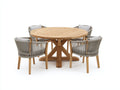 Set da pranzo da esterno - Legno-Corda-Tessuto - 135x135x75 cm - Naturale-Grigio chiaro - Stile moderno