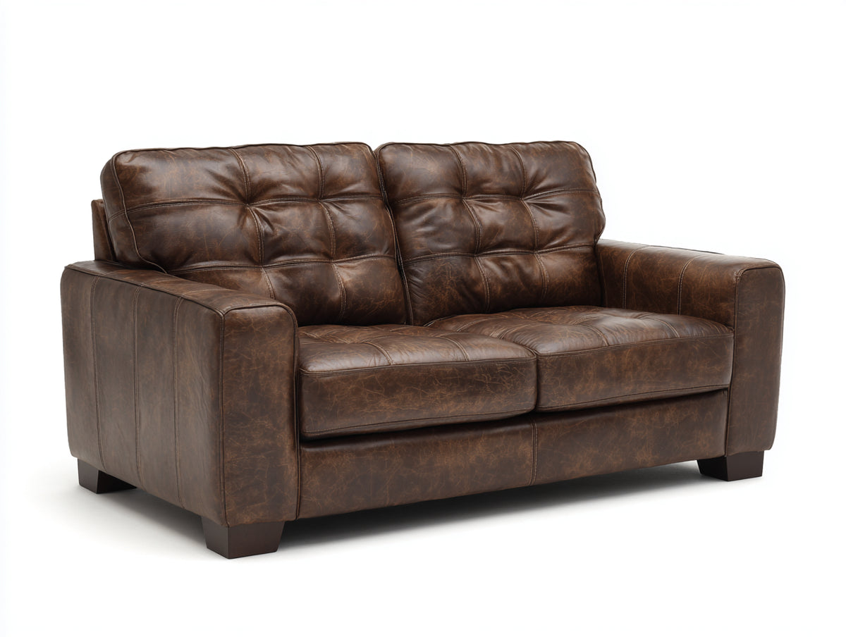 Divano a due posti - Similpelle-Legno - 170x92x90 cm - Marrone scuro - Stile classico