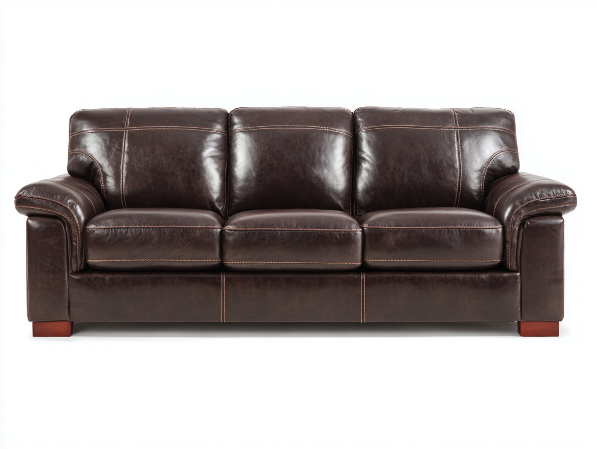 Divani a 3 posti - Similpelle-Legno - 214x94x89 cm - Marrone scuro - Stile contemporaneo classico