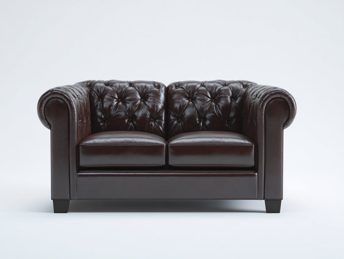 Divano a due posti - Similpelle - 160x88x76 cm - Marrone scuro - Stile Chesterfield