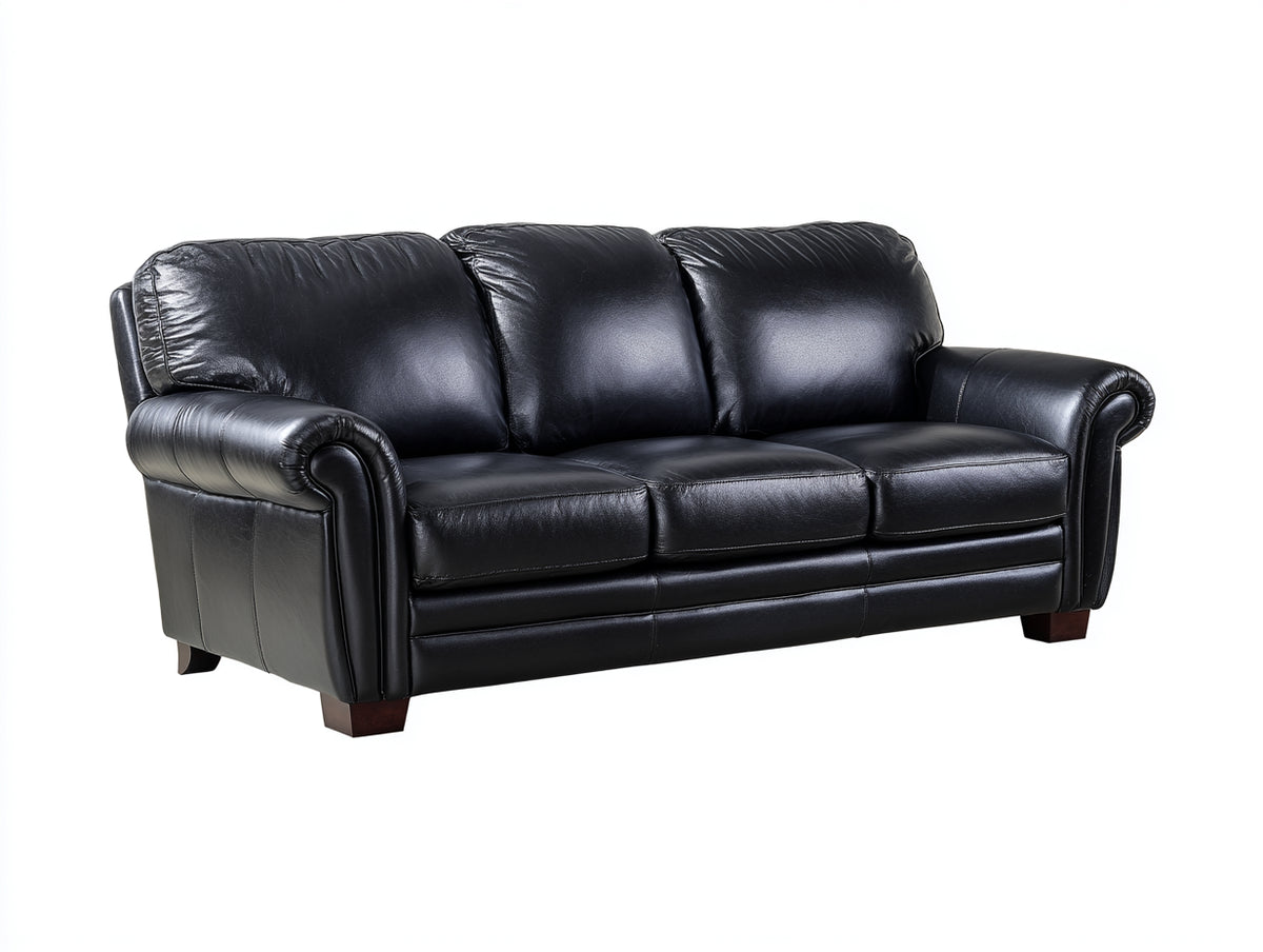 Divani a 3 posti - Similpelle-Legno - 216x96x91 cm - Nero - Stile classico elegante