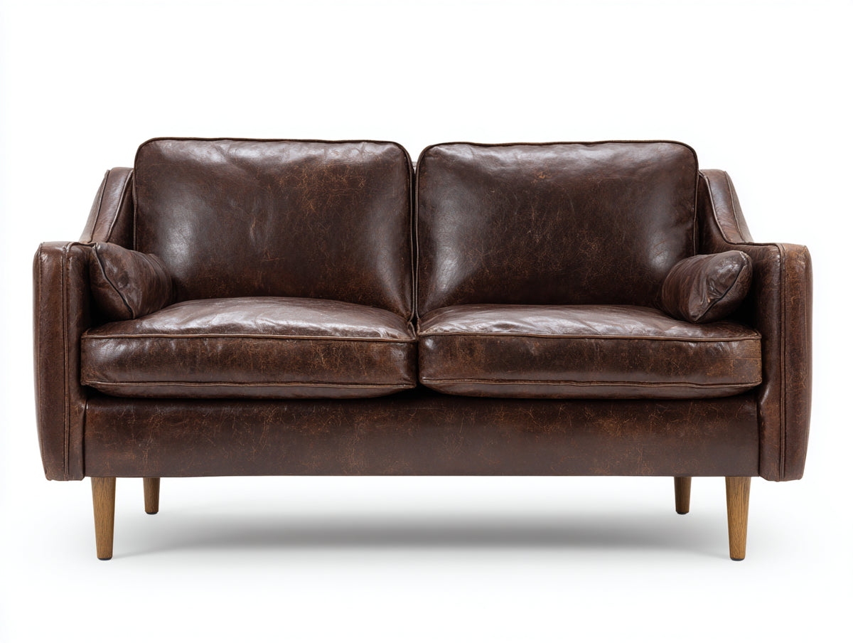 Divano a due posti - Similpelle-Legno - 174x89x84 cm - Marrone scuro - Stile rétro