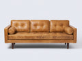 Divani a 3 posti - Similpelle-Legno - 220x90x82 cm - Cognac - Stile moderno di metà secolo