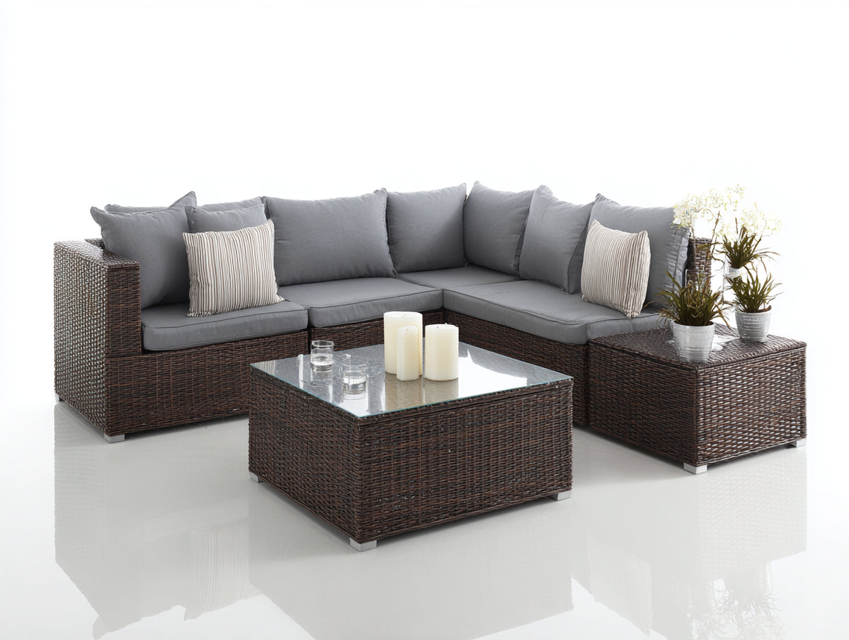 Divani da esterno - Polyrattan-Tessuto - 232x222x77 cm - Marrone scuro-Grigio - Stile contemporaneo