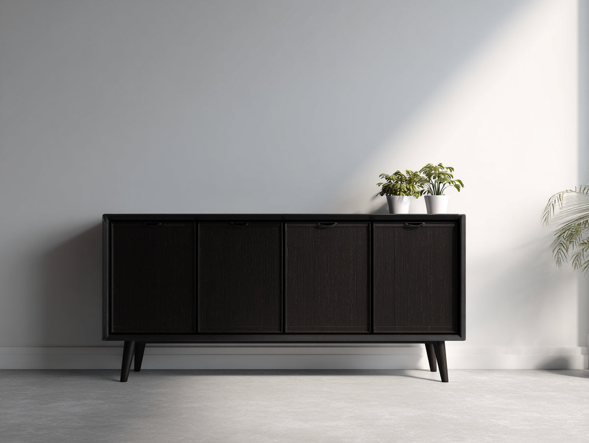 Mobile ingresso - Legno-Rattan - 150x40x76 cm - Marrone scuro-Nero - Moderno minimalista
