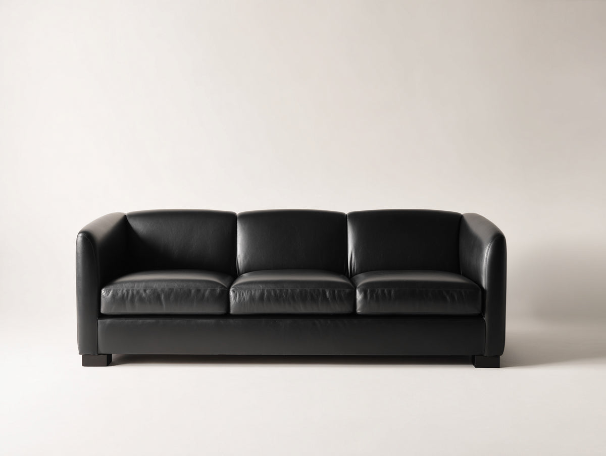 Divani a 3 posti - Similpelle-Legno - 205x88x78 cm - Nero - Stile moderno minimalista
